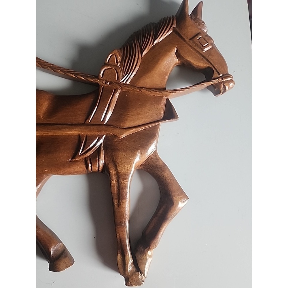 Carved Solid Wood Horse & Carriage Wall Mounted Sculpture - Picture 5 of 8